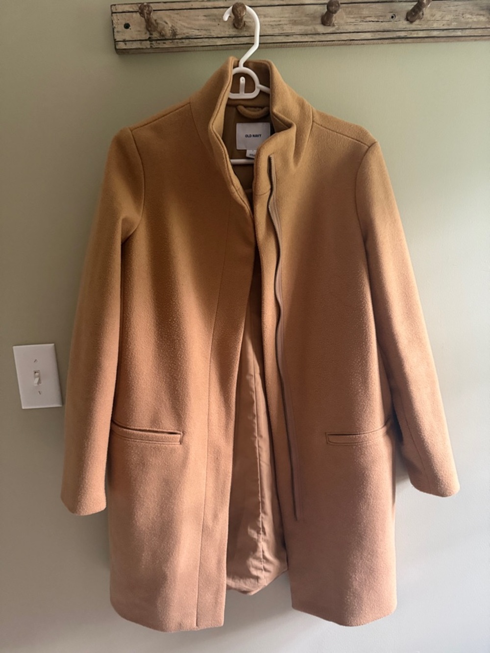 Old Navy Tan Single-Breasted Wool-Blend Stand-Collar Coat